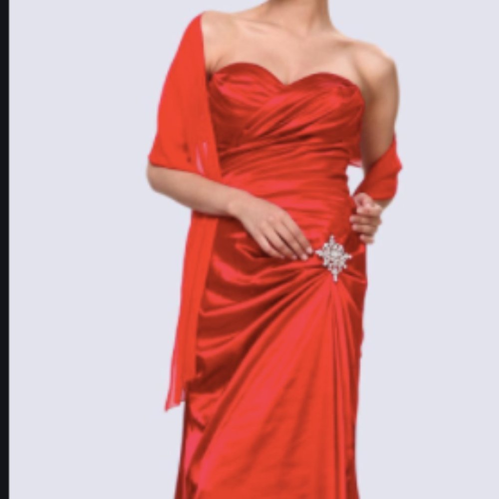 Cinderella 7749 Red Strapless Satin Dress